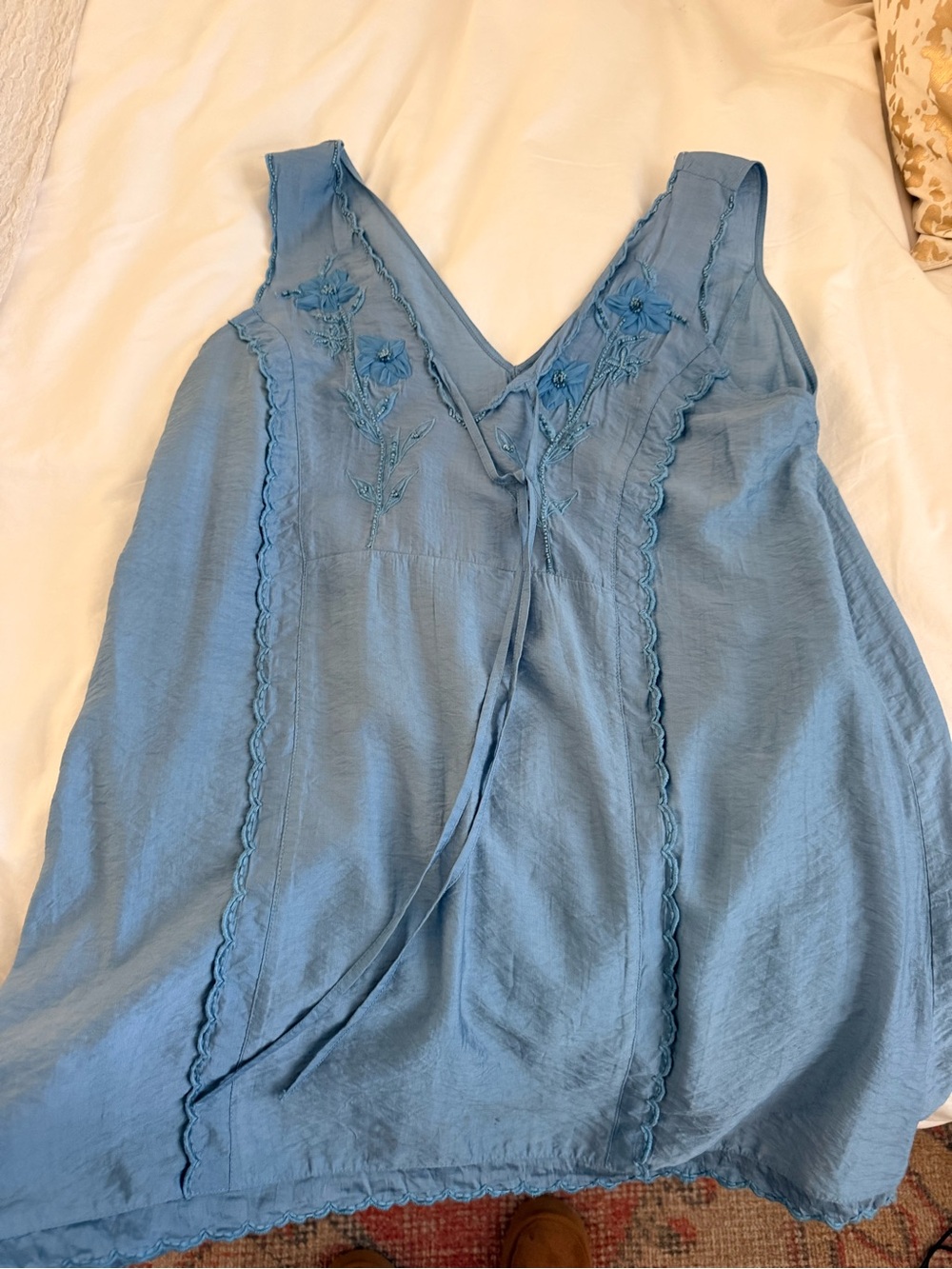Blue Embroidered Tie-Front Sundress - Picture 4 of 5